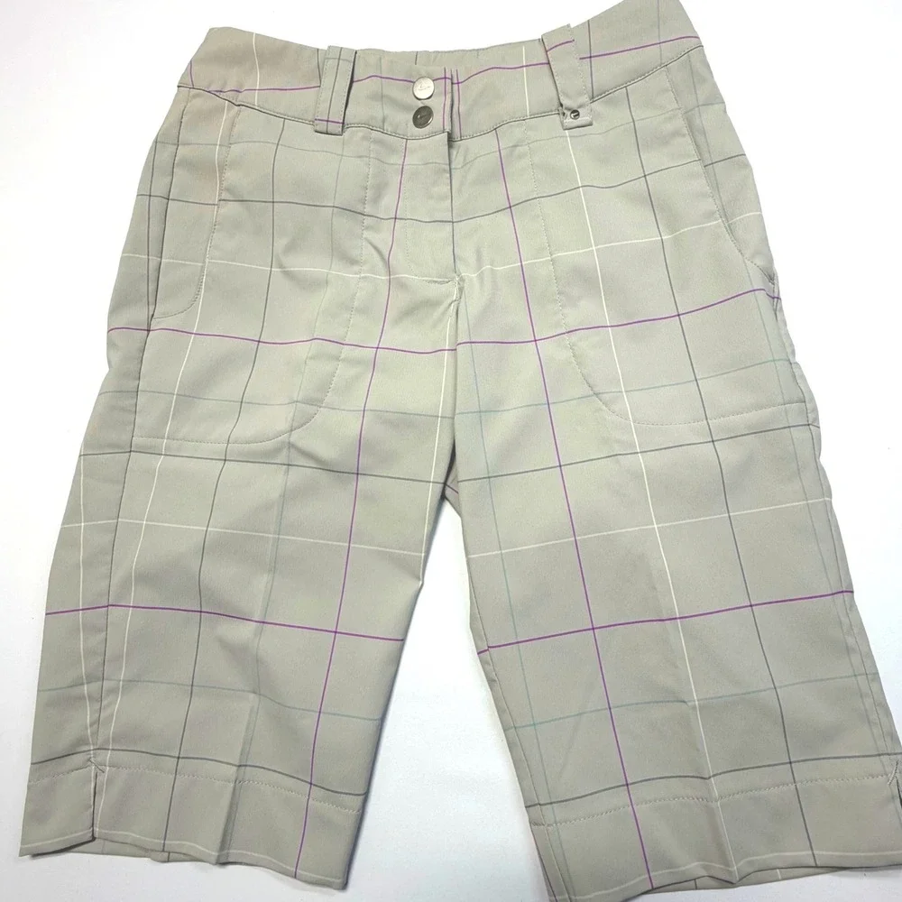 Nike Golf Dri-Fit Plaid Long‎ Bermuda Shorts Gray Windowpane Check Women's Small